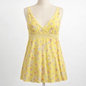 Vintage Y2K Victorias Secret Floral Babydoll Tank Size M Yellow Coquette Preppy‎